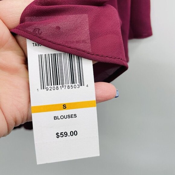 Sam & Jess Womens Size Small Elbow Length Smocked-Waist Top in Merlot $59 2593 - Picture 6 of 7